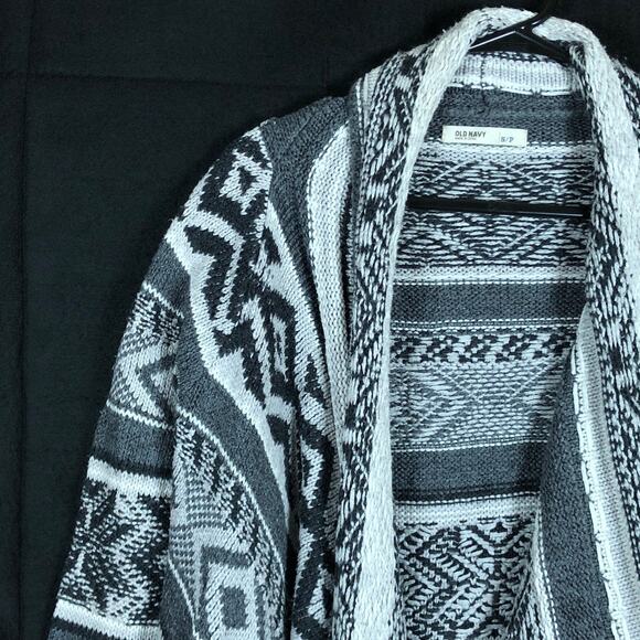 Old Navy Womens Sweater Gray Cardigan Aztec Waterfall Open Front Small - Picture 4 of 12